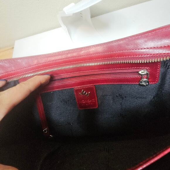 Monsac Red Leather Satchel Shoulder Bag Purse. Soft Smooth High Quality. Italy - Picture 6 of 16